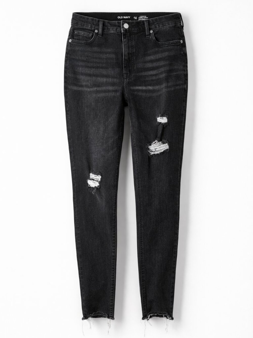 Old Navy Size 14 Black Distressed Skinny Jeans Raw Hem